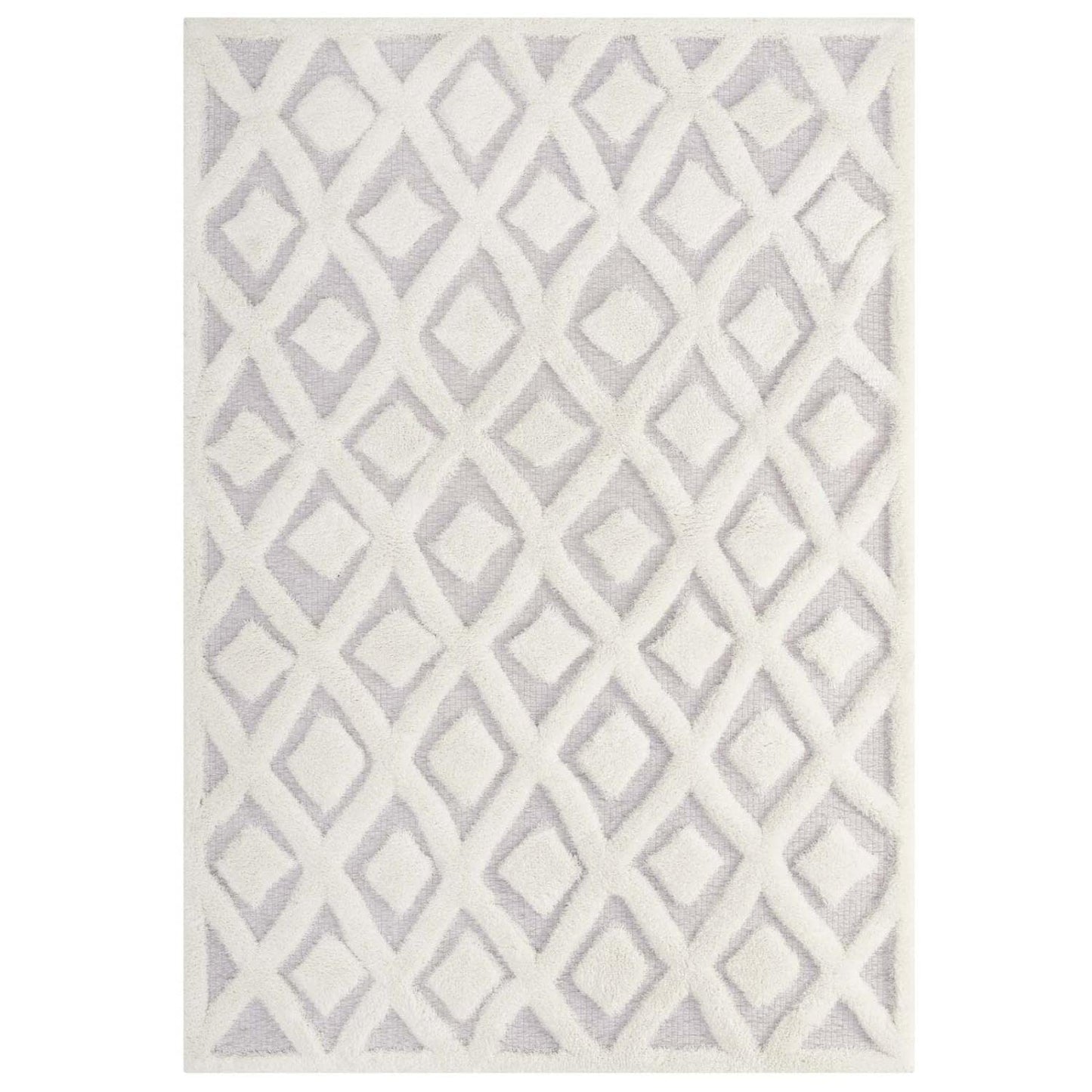 Carpet & Rugs | CasaFoyer Morsel Abstract Diamond Lattice Area Rug | Modern Design | Luxurious Polyester & Chenille Shag | Sturdy Jute Backing | 5x8 Ivory/Light Gray | casafoyer.myshopify.com