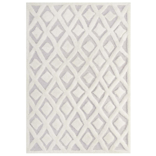 Carpet & Rugs | CasaFoyer Morsel Abstract Diamond Lattice Area Rug | Modern Design | Luxurious Polyester & Chenille Shag | Sturdy Jute Backing | 5x8 Ivory/Light Gray | casafoyer.myshopify.com