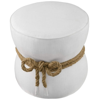 ottomans | CasaFoyer Beat Upholstered Fabric Nautical Rope Ottoman | Vibrant & Energetic Accent Piece | Soft Polyester Fabric, Dense Foam Padding | Hemp Rope with Tassels | Ideal for Modern or Coastal-Style Living Spaces | Extra Seating & Brightness | White Color | casafoyer.myshopify.com