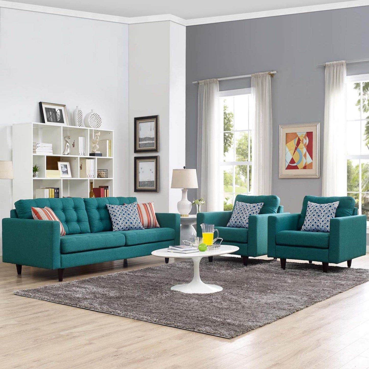 Sofa & chair Sets | Empress Upholstered Sofa | Armchairs Set - Exquisite Design | Tufted Buttons | Luxurious Cushions - Teal | casafoyer.myshopify.com