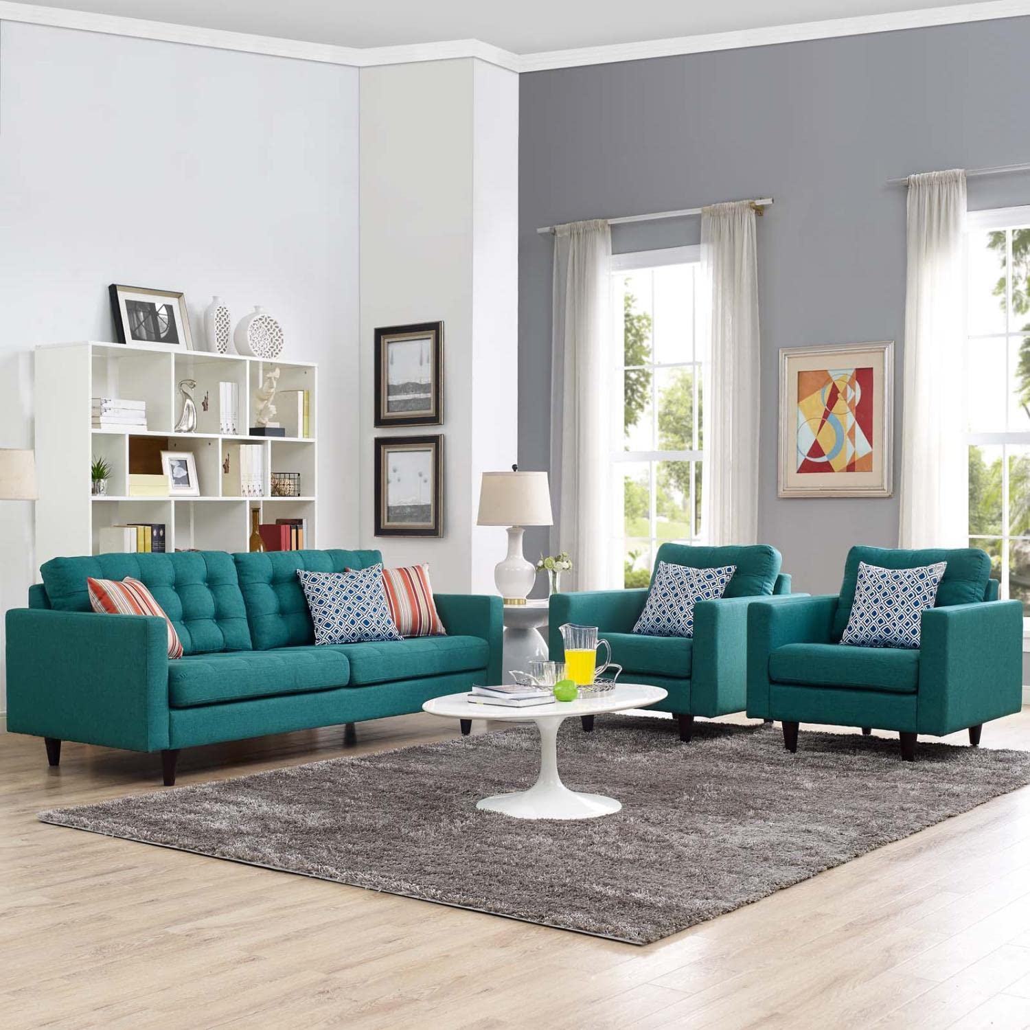 Sofa & chair Sets | Empress Upholstered Sofa | Armchairs Set - Exquisite Design | Tufted Buttons | Luxurious Cushions - Teal | casafoyer.myshopify.com