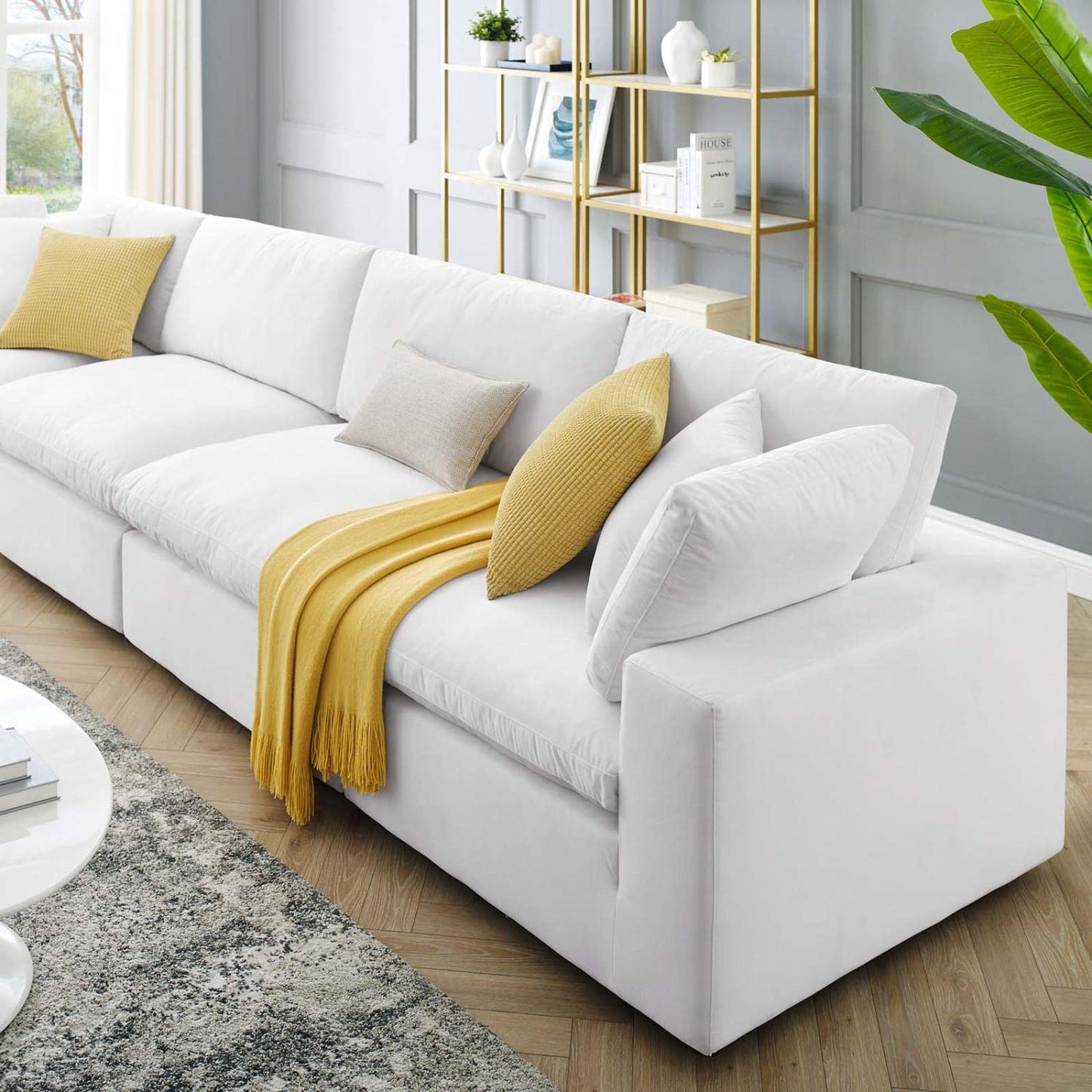sofas | CasaFoyer Commix Furniture Collection | Solid Wood Frame | Stain-Resistant Velvet Upholstery | Foam Padded & Duck Down Cushions | Overstuffed Feather Cushions | 2 Armless Chairs & 2 Corner Chairs | Weight Capacity: 331 lbs | Plastic Foot Glides | casafoyer.myshopify.com