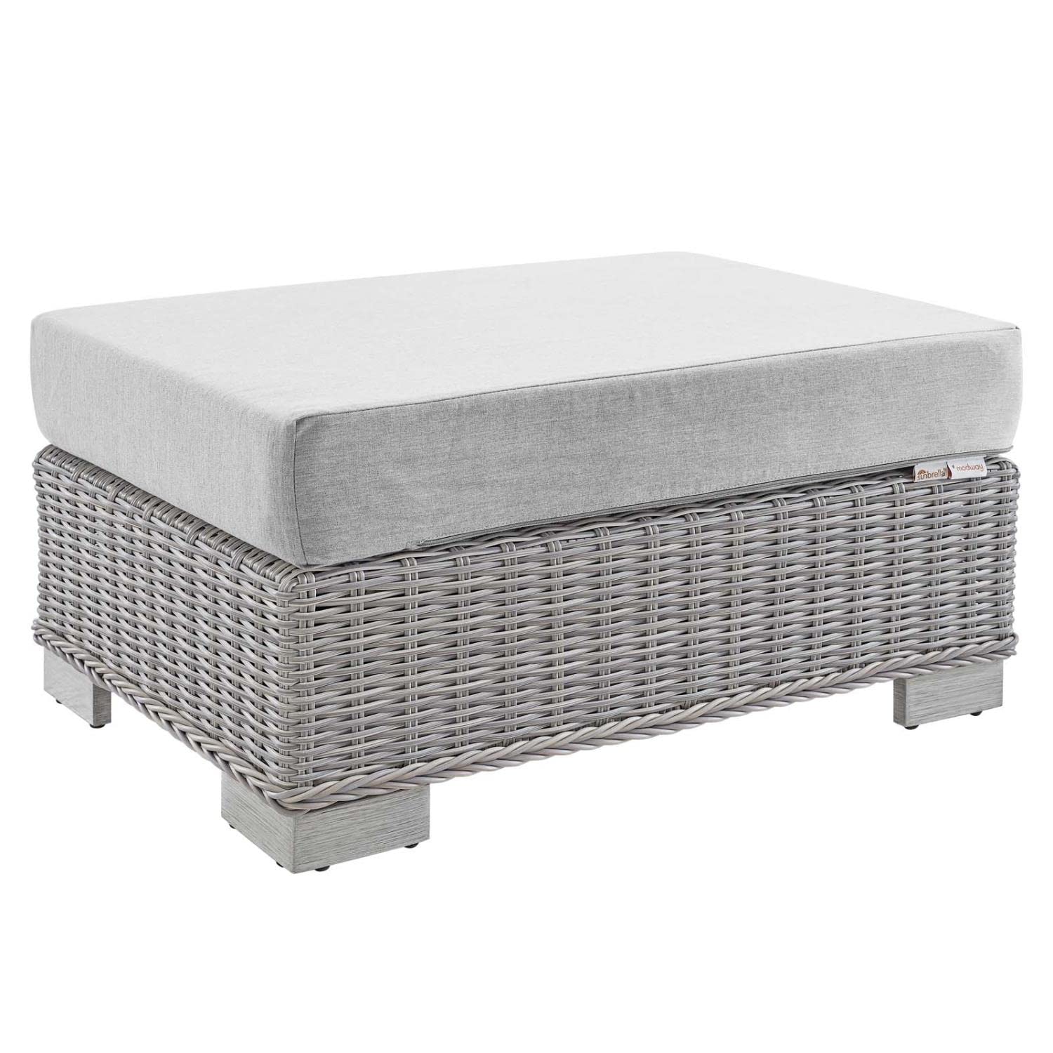 ottomans | CasaFoyer Conway Outdoor Patio Wicker Rattan Ottoman | Light Gray | UV-Resistant | Sturdy Frame | Water-Resistant Cushion | Trendy Design | Easy Assembly | casafoyer.myshopify.com
