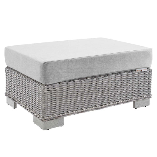 ottomans | CasaFoyer Conway Outdoor Patio Wicker Rattan Ottoman | Light Gray | UV-Resistant | Sturdy Frame | Water-Resistant Cushion | Trendy Design | Easy Assembly | casafoyer.myshopify.com