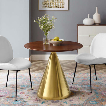patio dining tables | CasaFoyer Tupelo 36 Dining Table | Modern Mid-Century Style | Gold Metal Base | Easy to Clean Wood Grain Veneer | Non-Marking Ring | Assembly Required | casafoyer.myshopify.com