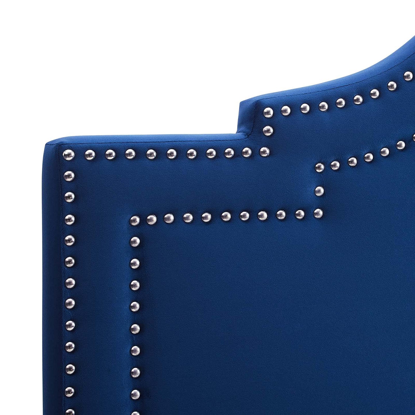 headboards | CasaFoyer Lucia Performance Velvet King/California King Headboard | Art Deco Design | Stain-Resistant | Adjustable Height | Nailhead Trim | Navy | casafoyer.myshopify.com