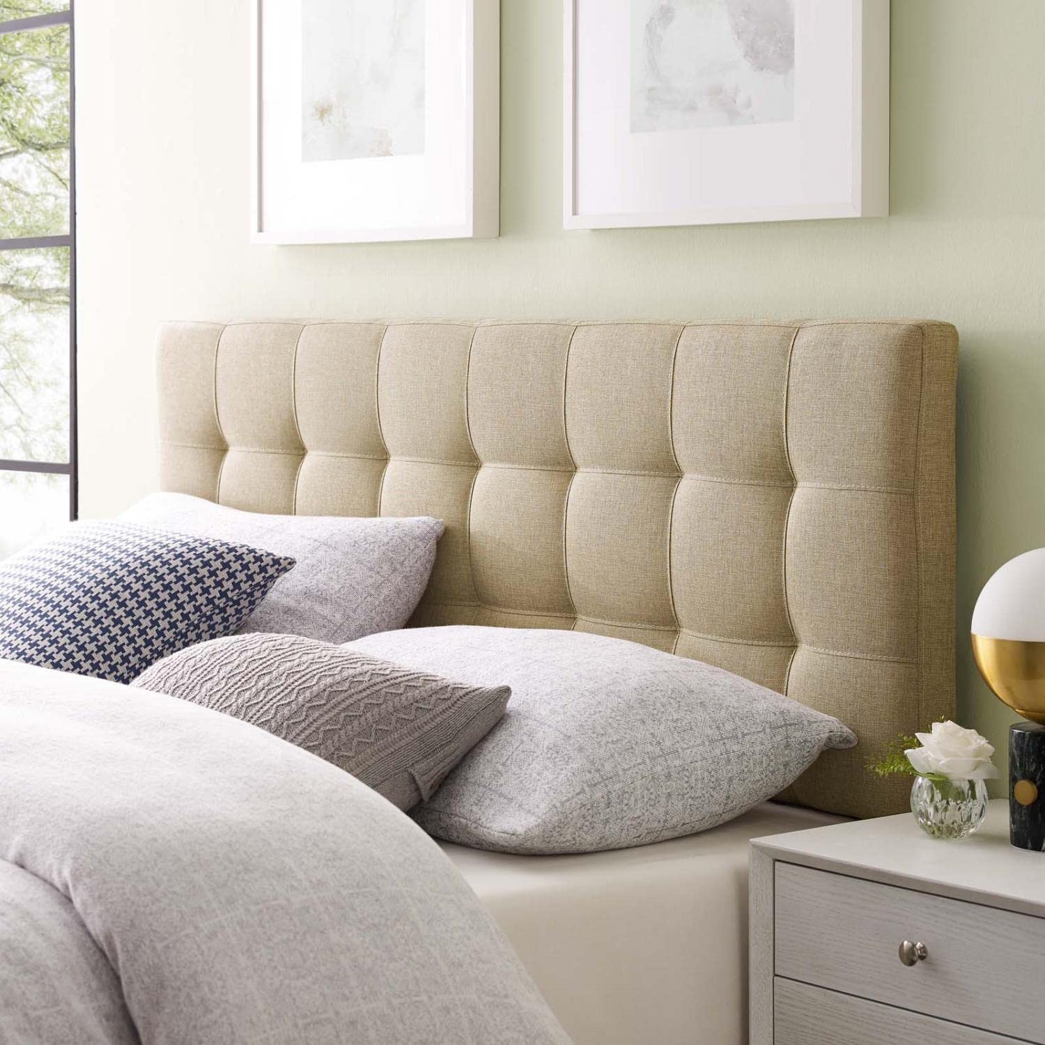 headboards | CasaFoyer  Lily King Upholstered Linen Fabric Tufted Headboard | Elegant Design | Durable Construction | Lightweight | Beige | casafoyer.myshopify.com