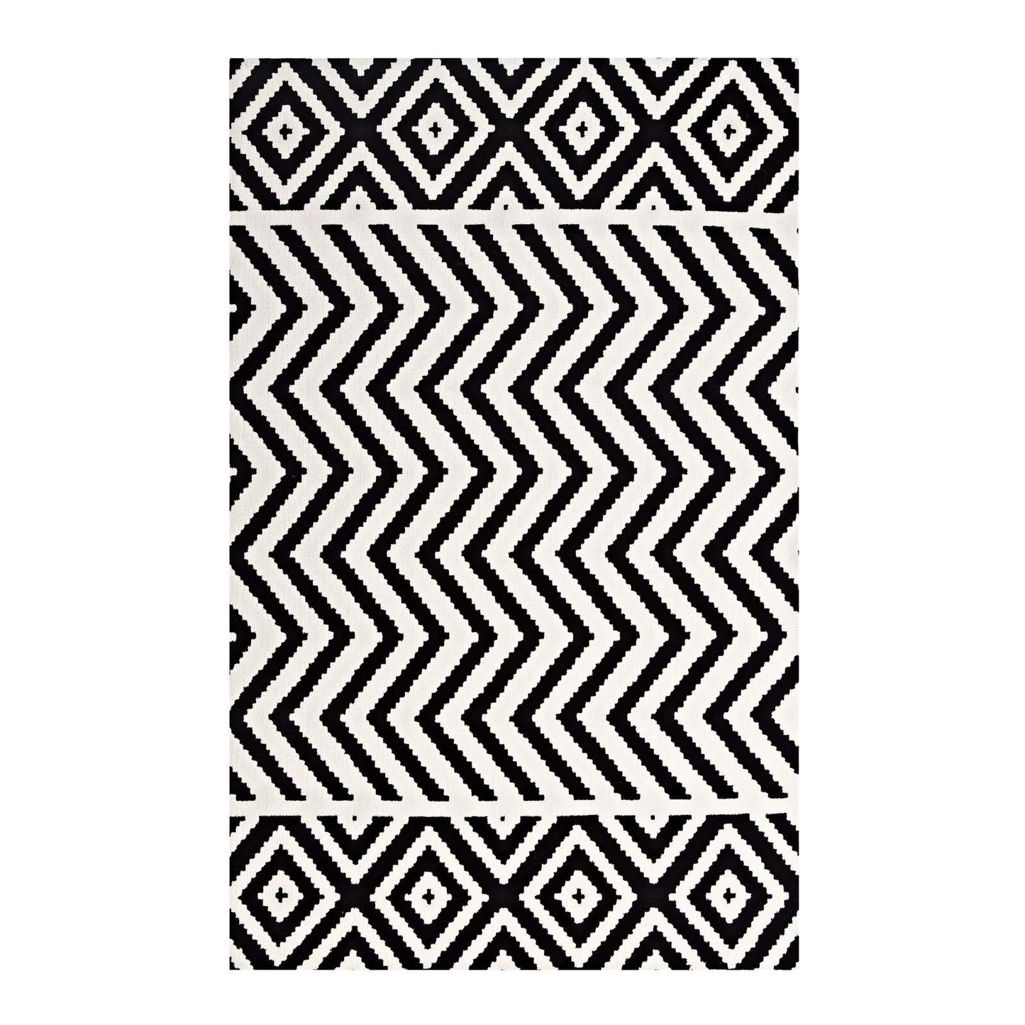 Carpet & Rugs | CasaFoyer Ailani Geometric Chevron and Diamond Area Rug | Modern Design | Soft Polyester Microfiber | Jute Fabric Bottom | Stain-Resistant | Easy to Maintain | 8x10 Black and White | casafoyer.myshopify.com