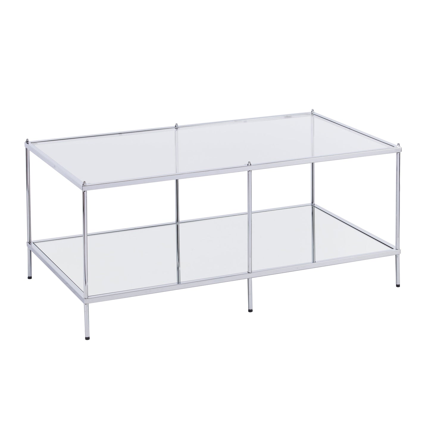 TABLE | Luxurious Sanctuary | Chic Cocktail Table with Chrome, Mirrored Surfaces & Glass Top - Grandeur Manifested. Hollywood Glamour for Living Room, Den, or Open Concept Space. | casafoyer.myshopify.com