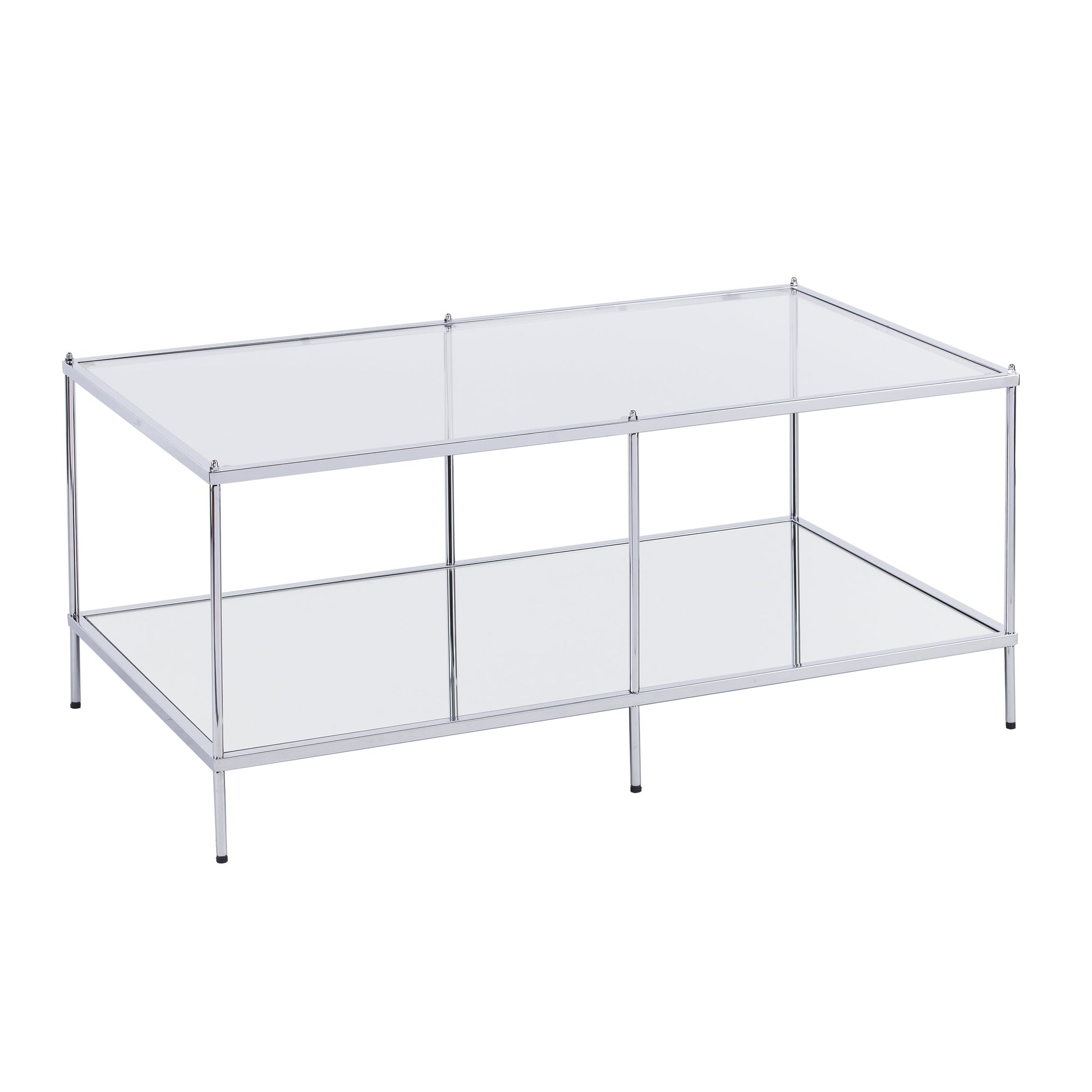 TABLE | Luxurious Sanctuary | Chic Cocktail Table with Chrome, Mirrored Surfaces & Glass Top - Grandeur Manifested. Hollywood Glamour for Living Room, Den, or Open Concept Space. | casafoyer.myshopify.com