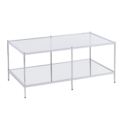 TABLE | Luxurious Sanctuary | Chic Cocktail Table with Chrome, Mirrored Surfaces & Glass Top - Grandeur Manifested. Hollywood Glamour for Living Room, Den, or Open Concept Space. | casafoyer.myshopify.com