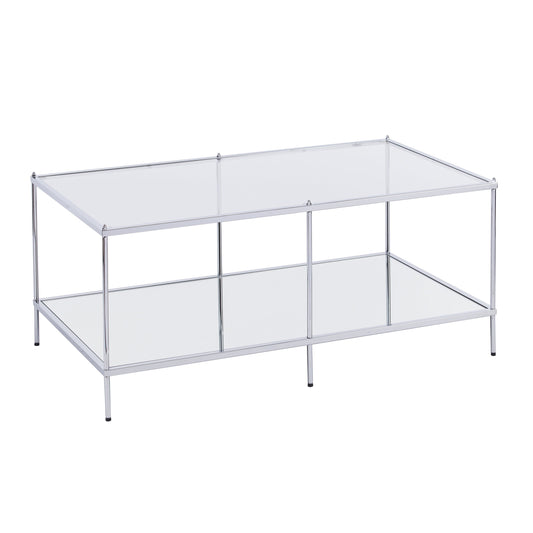 TABLE | Luxurious Sanctuary | Chic Cocktail Table with Chrome, Mirrored Surfaces & Glass Top - Grandeur Manifested. Hollywood Glamour for Living Room, Den, or Open Concept Space. | casafoyer.myshopify.com