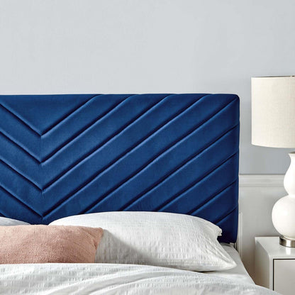 Bed | CasaFoyer Alyson Twin Angular Channel Tufted Performance Velvet Upholstered Headboard | Navy | casafoyer.myshopify.com