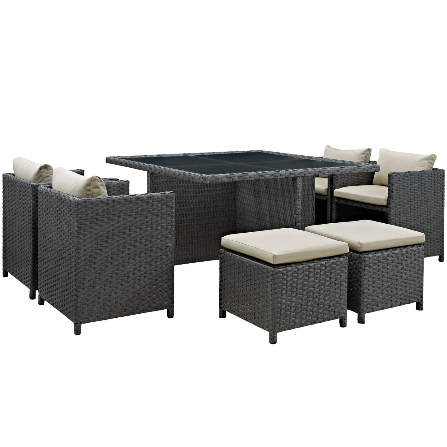Patio Furniture Sets | Sojourn Outdoor Patio Dining Furniture Set | Sunbrella Cushions | Synthetic Rattan | UV Protection | Aluminum Frame | 9 Piece | casafoyer.myshopify.com