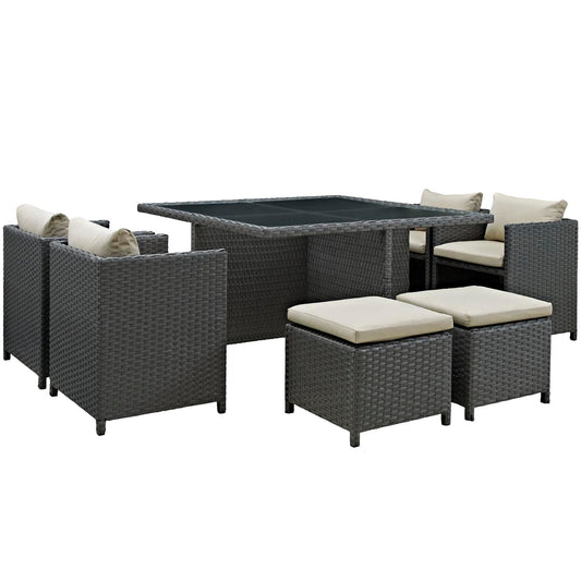 Patio Furniture Sets | Sojourn Outdoor Patio Dining Furniture Set | Sunbrella Cushions | Synthetic Rattan | UV Protection | Aluminum Frame | 9 Piece | casafoyer.myshopify.com