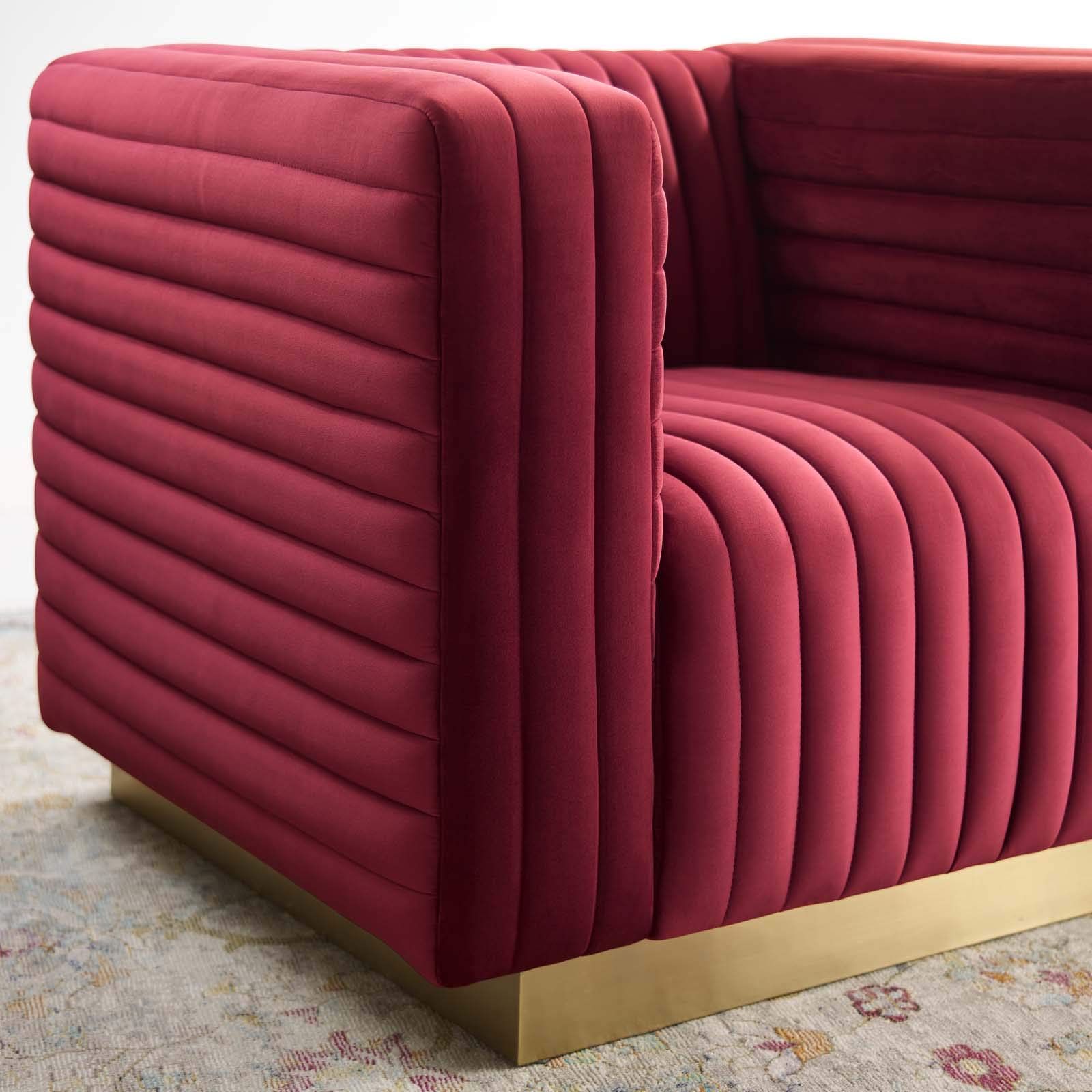 home office desk chairs | CasaFoyer Charisma Channel Tufted Performance Velvet Lounge Armchair | Stain-Resistant | Retro Modern Design | Gold Base | Fully Assembled | 440 lb Capacity | casafoyer.myshopify.com