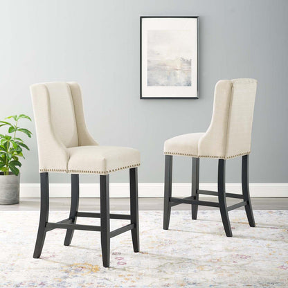 barstools | CasaFoyer Baron Upholstered Fabric Counter Stool Set of 2 | Beige | Contemporary Design | Nailhead Trim | Comfortable Foam Padding | Sturdy Solid Wood Frame | 500 lbs Capacity | casafoyer.myshopify.com