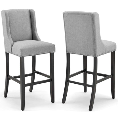 barstools | CasaFoyer Baron Upholstered Fabric Bar Stool Set of 2 | Refined Backrest | Nailhead Trim | Comfortable Padding | Solid Wood Frame | Light Gray | casafoyer.myshopify.com