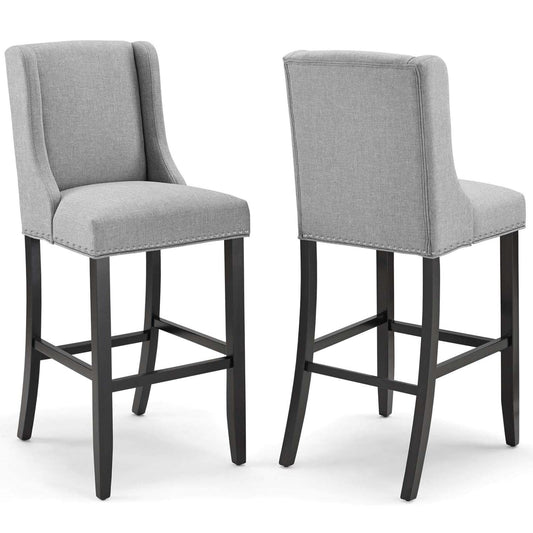 barstools | CasaFoyer Baron Upholstered Fabric Bar Stool Set of 2 | Refined Backrest | Nailhead Trim | Comfortable Padding | Solid Wood Frame | Light Gray | casafoyer.myshopify.com