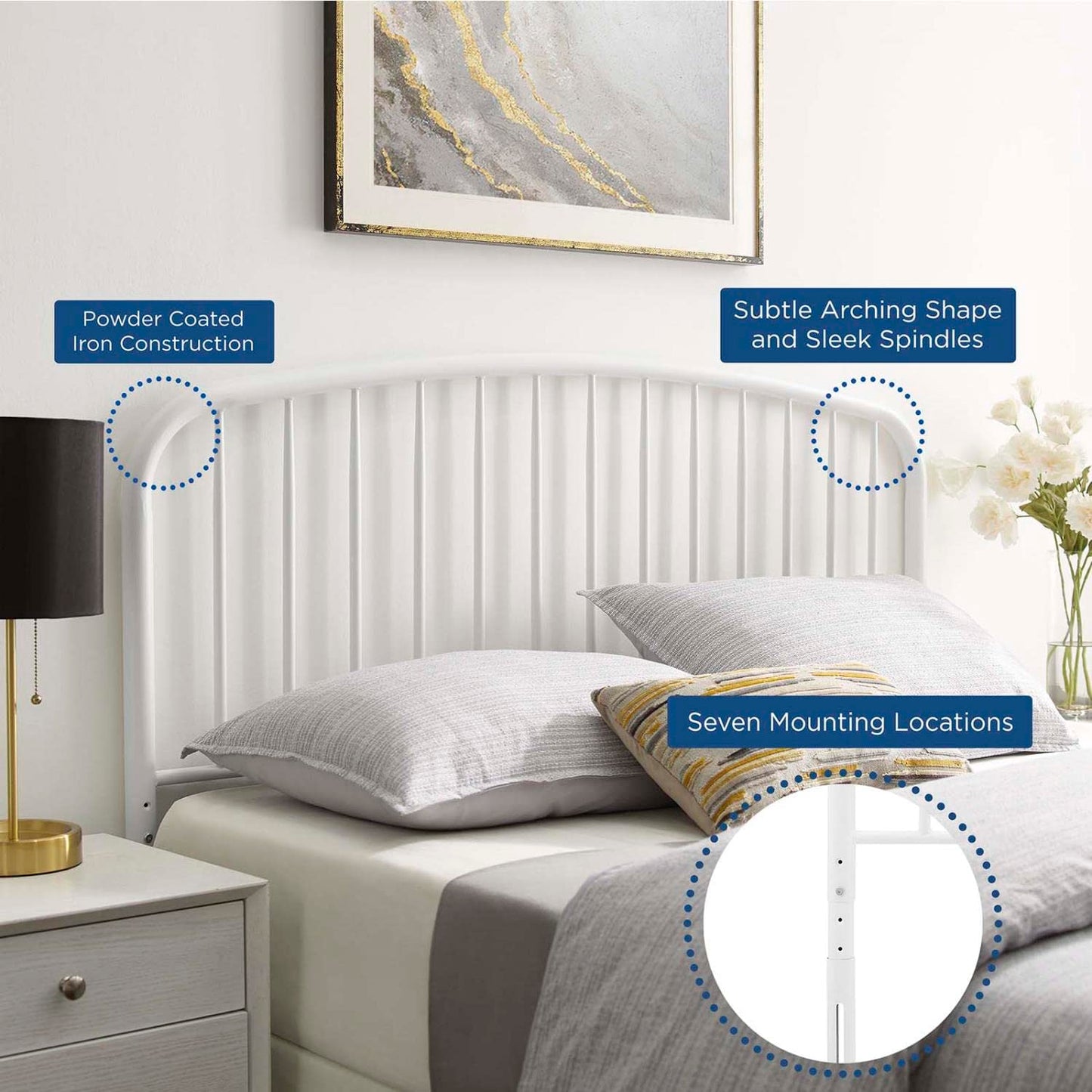 headboards | CasaFoyer Nova Metal King Headboard | Modern Farmhouse Style | Adjustable Height | Durable Iron Construction | Neutral Backdrop for Bedding | White | casafoyer.myshopify.com