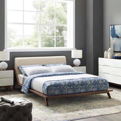 Bed | CasaFoyer Luella Queen Platform Bed | Sled Design | Polyester Upholstered Headboard | Solid Wood Frame | Slatted Support System | Modern Elegance | 800 lbs Weight Capacity | casafoyer.myshopify.com