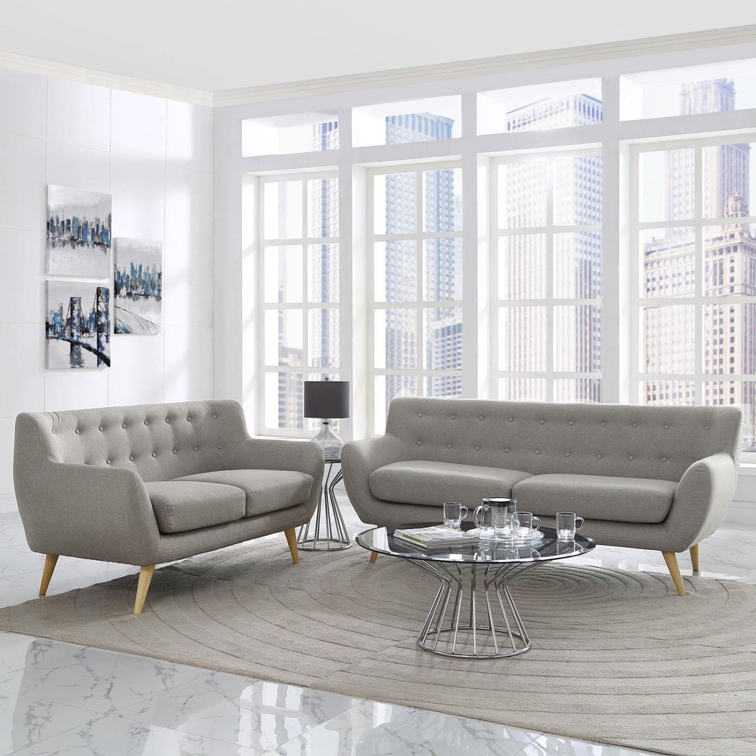 Sofa & chair Sets | Stunning & Cozy Living Room Set | Plush Dual Cushion Design | Organic Shape | Natural Wood Dowel Legs | Polyester Upholstery | Stitched Back Seat Buttons | Modern & Stylish | Includes Loveseat & Sofa | casafoyer.myshopify.com