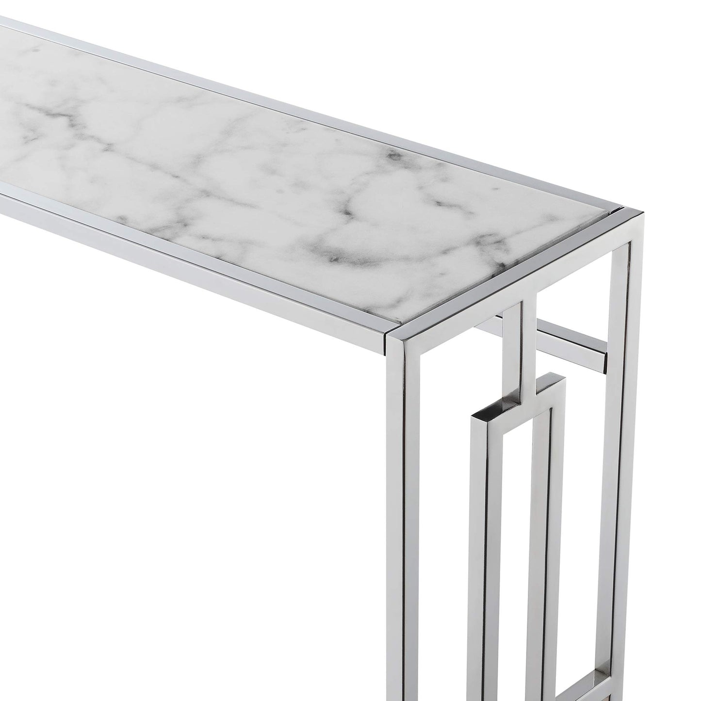 TABLE | Ergode Town Square Chrome Console Table with Shelf | Elegant, Versatile, Easy Assembly | Showcase Decorative Items | Open-Concept Design | Complete the Look | casafoyer.myshopify.com