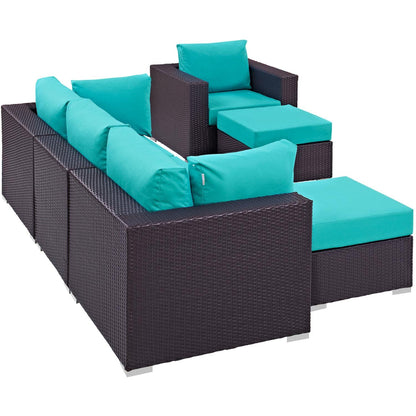kitchen and dining room sets | CasaFoyer Convene Outdoor Sectional Set | Synthetic Rattan | Aluminum Frame | All-Weather Cushions | Patio Sofa, Armchair, Corner, Ottoman | Espresso Turquoise | casafoyer.myshopify.com