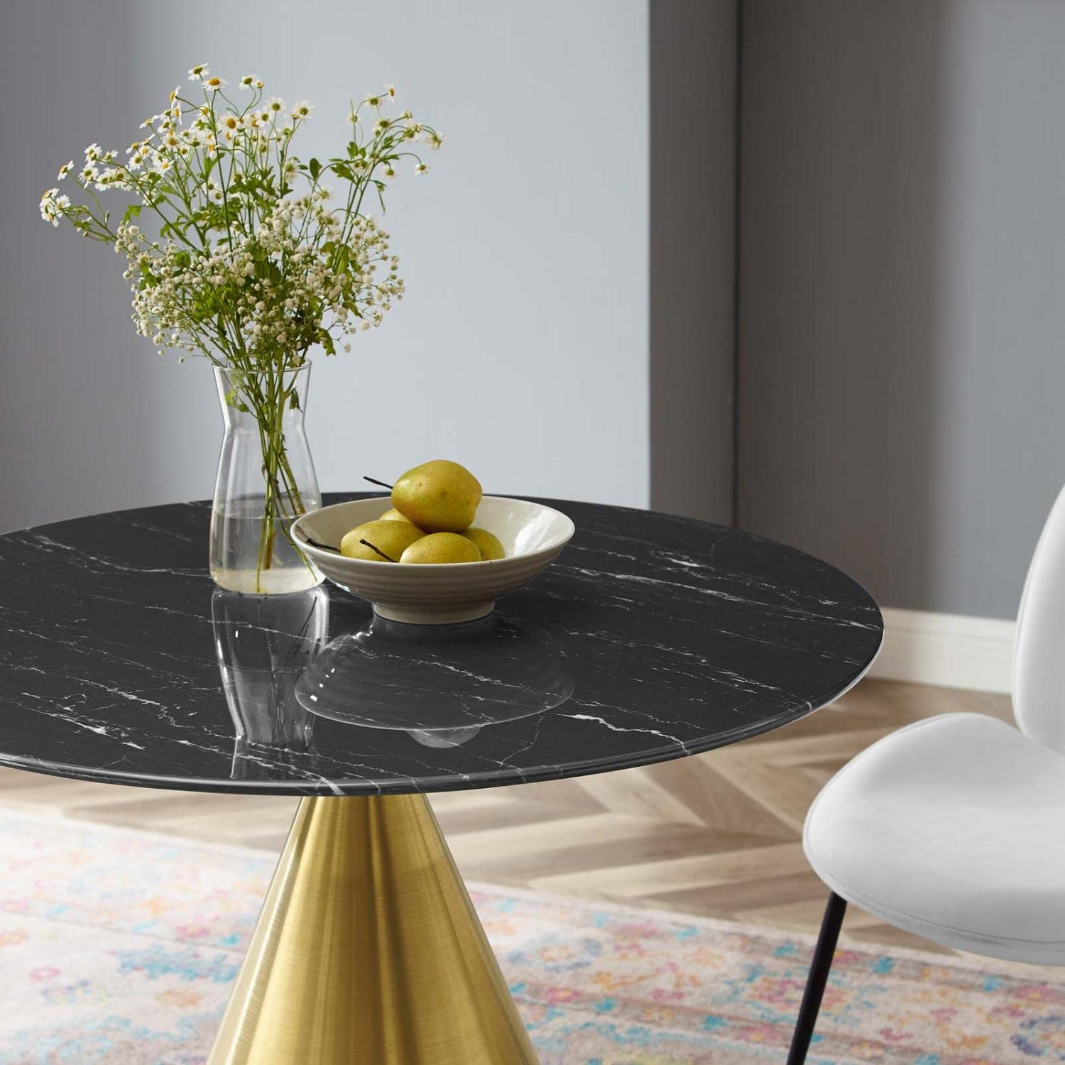 patio dining tables | CasaFoyer Tupelo 36 Dining Table | Modern Style | Mid-Century Charm | Polished Gold Metal Base | Artificial Marble Top | Easy-to-Clean Finish | Non-Marking Ring | Assembly Required | casafoyer.myshopify.com