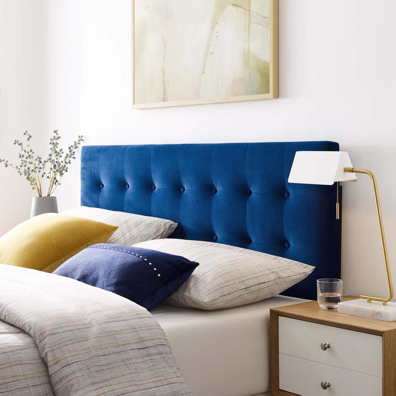 Bed | CasaFoyer Emily Full Performance Velvet Biscuit Tufted Headboard | Timeless Charm & Contemporary Luxury | Soft & Stain-Resistant | Adjustable Height | Navy | casafoyer.myshopify.com