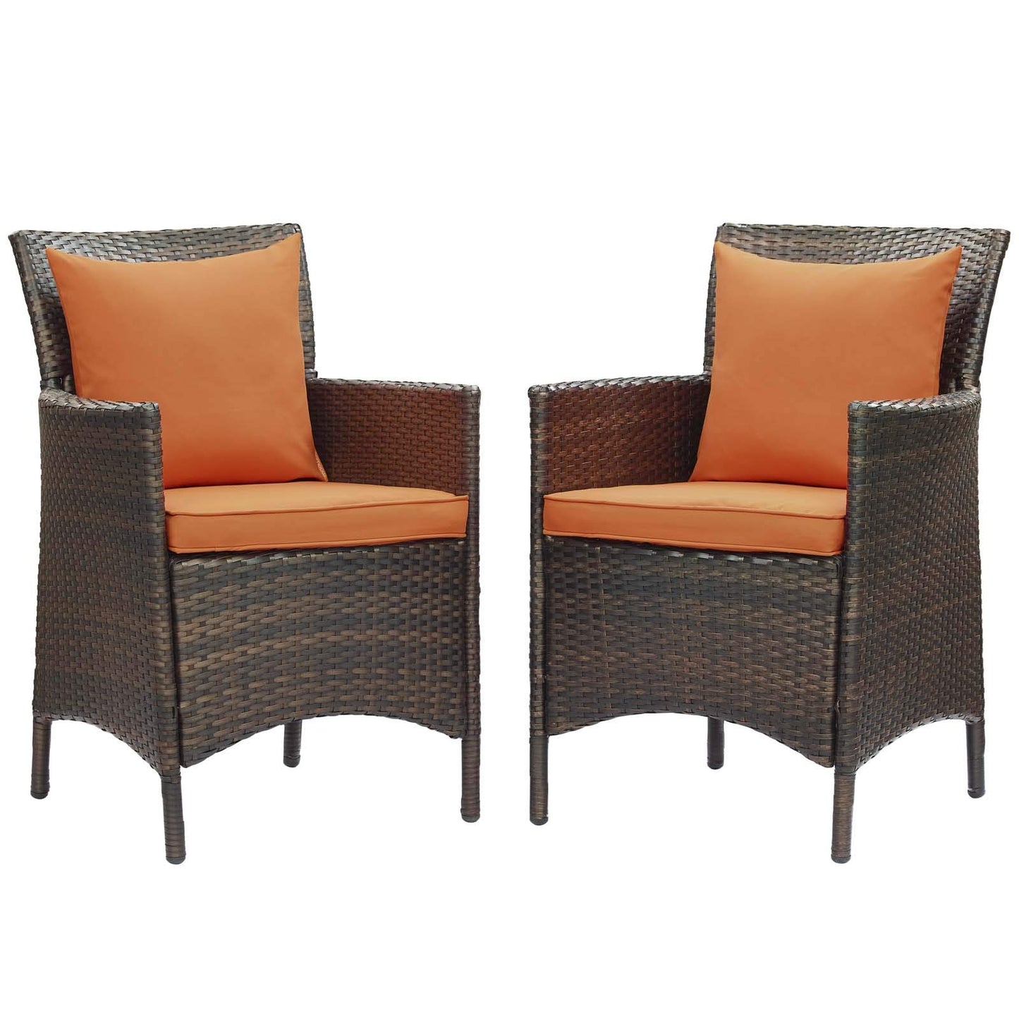 patio bistro sets | CasaFoyer Conduit Outdoor Patio Dining Armchair Set of 2 | Transitional Style | UV-Resistant Wicker Rattan | Waterproof Cushions | Brown Orange | casafoyer.myshopify.com