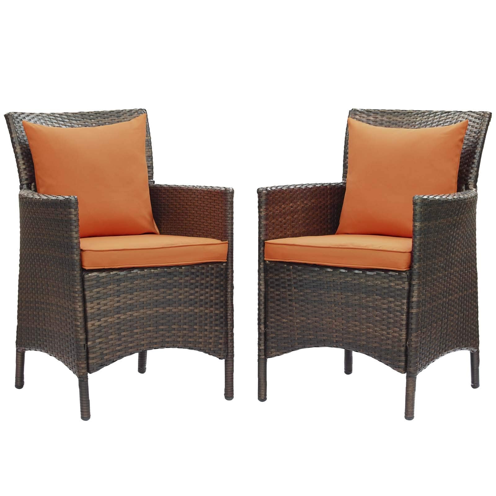 patio bistro sets | CasaFoyer Conduit Outdoor Patio Dining Armchair Set of 2 | Transitional Style | UV-Resistant Wicker Rattan | Waterproof Cushions | Brown Orange | casafoyer.myshopify.com
