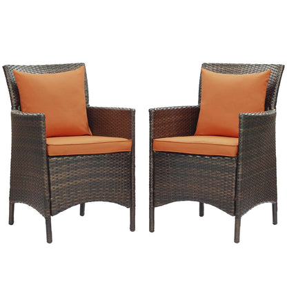 patio bistro sets | CasaFoyer Conduit Outdoor Patio Dining Armchair Set of 2 | Transitional Style | UV-Resistant Wicker Rattan | Waterproof Cushions | Brown Orange | casafoyer.myshopify.com