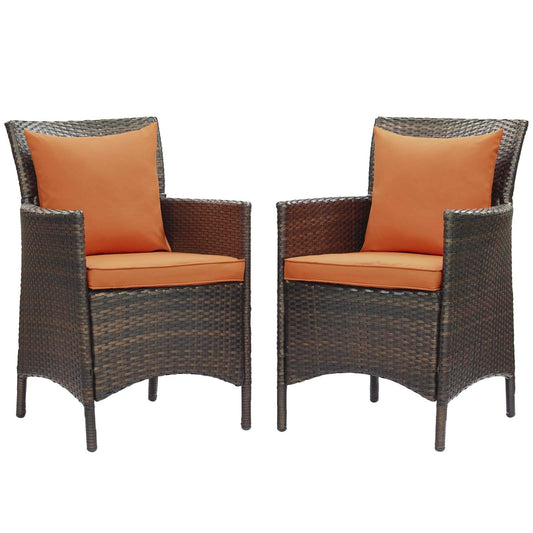 patio bistro sets | CasaFoyer Conduit Outdoor Patio Dining Armchair Set of 2 | Transitional Style | UV-Resistant Wicker Rattan | Waterproof Cushions | Brown Orange | casafoyer.myshopify.com