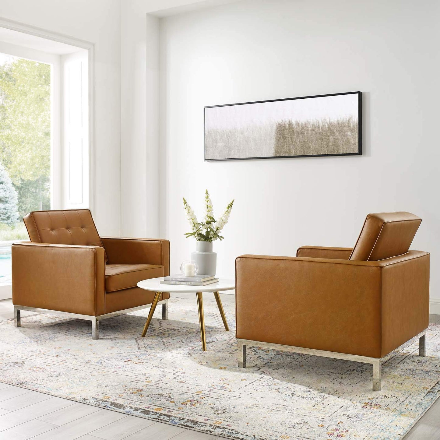 kitchen and dining room sets | CasaFoyer Loft Tufted Faux Leather Medium Accent Armchair Set of 2 | Modern Design | Stainless Steel Frame | Silver Legs | Supports up to 300 lbs | Includes 2 Chairs | casafoyer.myshopify.com