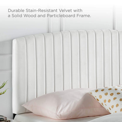 Bed | CasaFoyer Rebecca King/California King Channel Tufted Performance Velvet Upholstered Headboard | Elegant, Durable, Customizable | White | casafoyer.myshopify.com