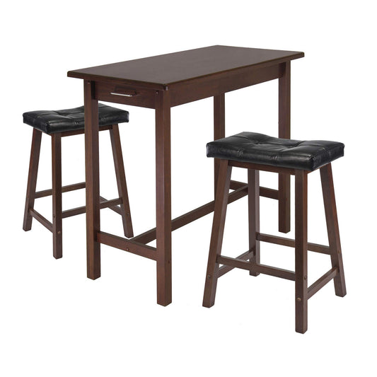 childrens table and chair sets | CasaFoyer Sally 3-Pc Breakfast Table Set | Antique Walnut Finish | Solid Wood | Ample Storage | 2 Cushion Saddle Seat Stools | Black Faux Leather Upholstery | casafoyer.myshopify.com