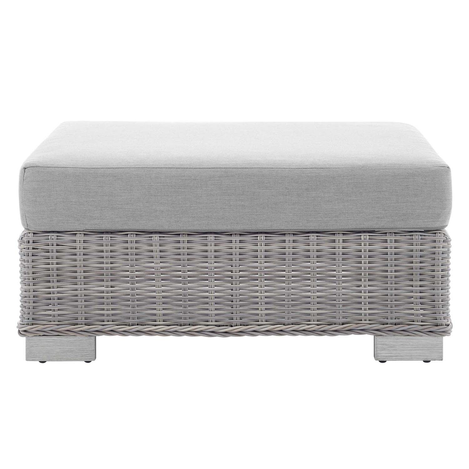 ottomans | CasaFoyer Conway Outdoor Patio Wicker Rattan Ottoman | Light Gray | UV-Resistant | Sturdy Frame | Water-Resistant Cushion | Trendy Design | Easy Assembly | casafoyer.myshopify.com