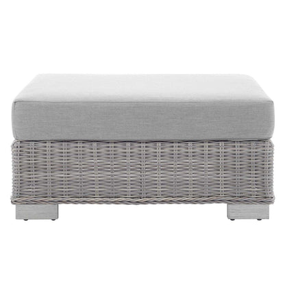ottomans | CasaFoyer Conway Outdoor Patio Wicker Rattan Ottoman | Light Gray | UV-Resistant | Sturdy Frame | Water-Resistant Cushion | Trendy Design | Easy Assembly | casafoyer.myshopify.com