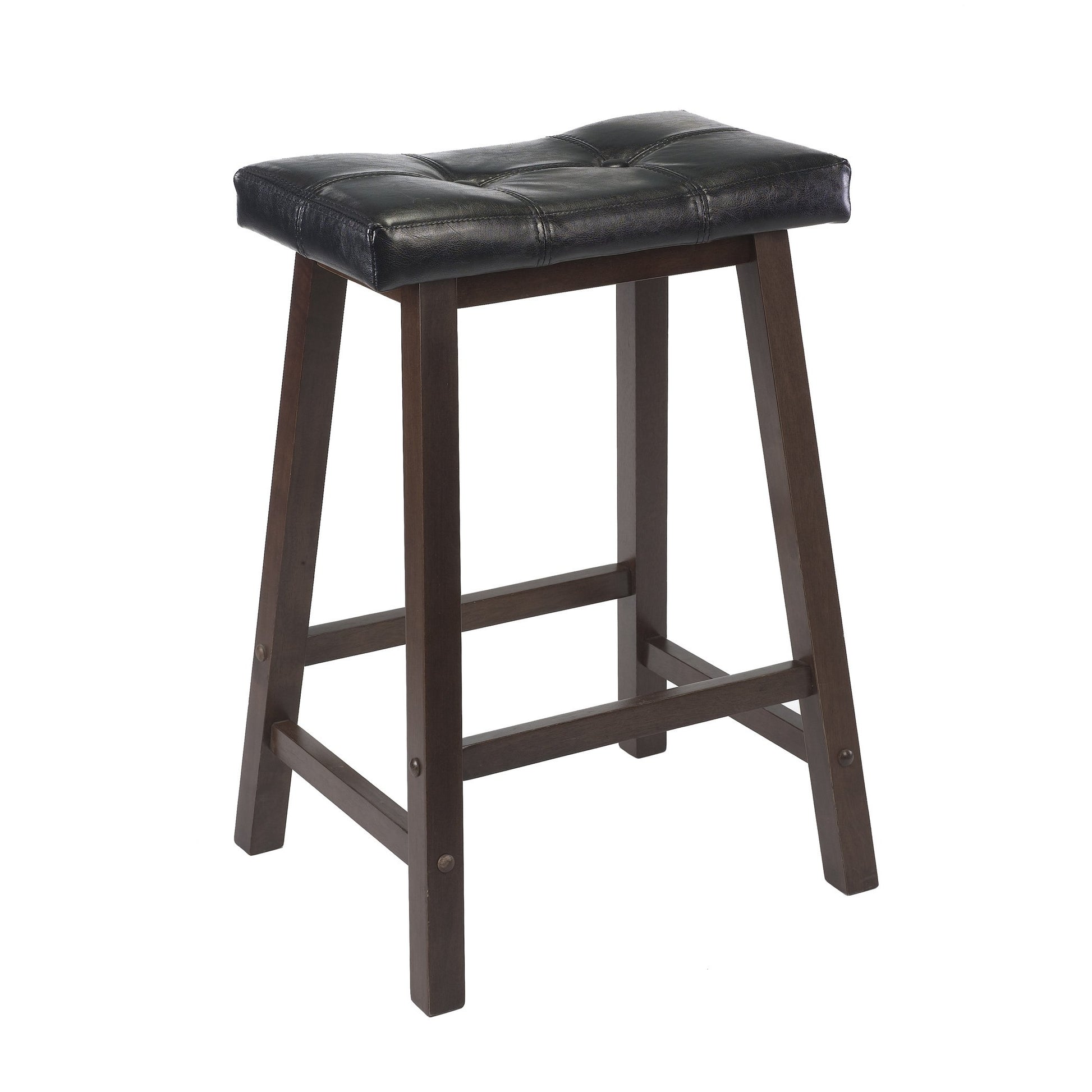 childrens table and chair sets | CasaFoyer Sally 3-Pc Breakfast Table Set | Antique Walnut Finish | Solid Wood | Ample Storage | 2 Cushion Saddle Seat Stools | Black Faux Leather Upholstery | casafoyer.myshopify.com