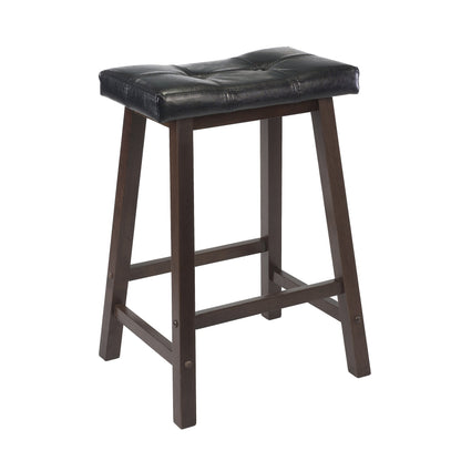 childrens table and chair sets | CasaFoyer Sally 3-Pc Breakfast Table Set | Antique Walnut Finish | Solid Wood | Ample Storage | 2 Cushion Saddle Seat Stools | Black Faux Leather Upholstery | casafoyer.myshopify.com