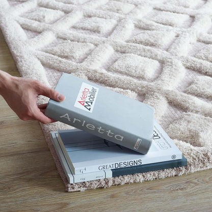 Carpet & Rugs | CasaFoyer Morsel Abstract Diamond Lattice Area Rug | Modern Design | Luxurious Polyester & Chenille Shag | Sturdy Jute Backing | 5x8 Ivory/Light Gray | casafoyer.myshopify.com
