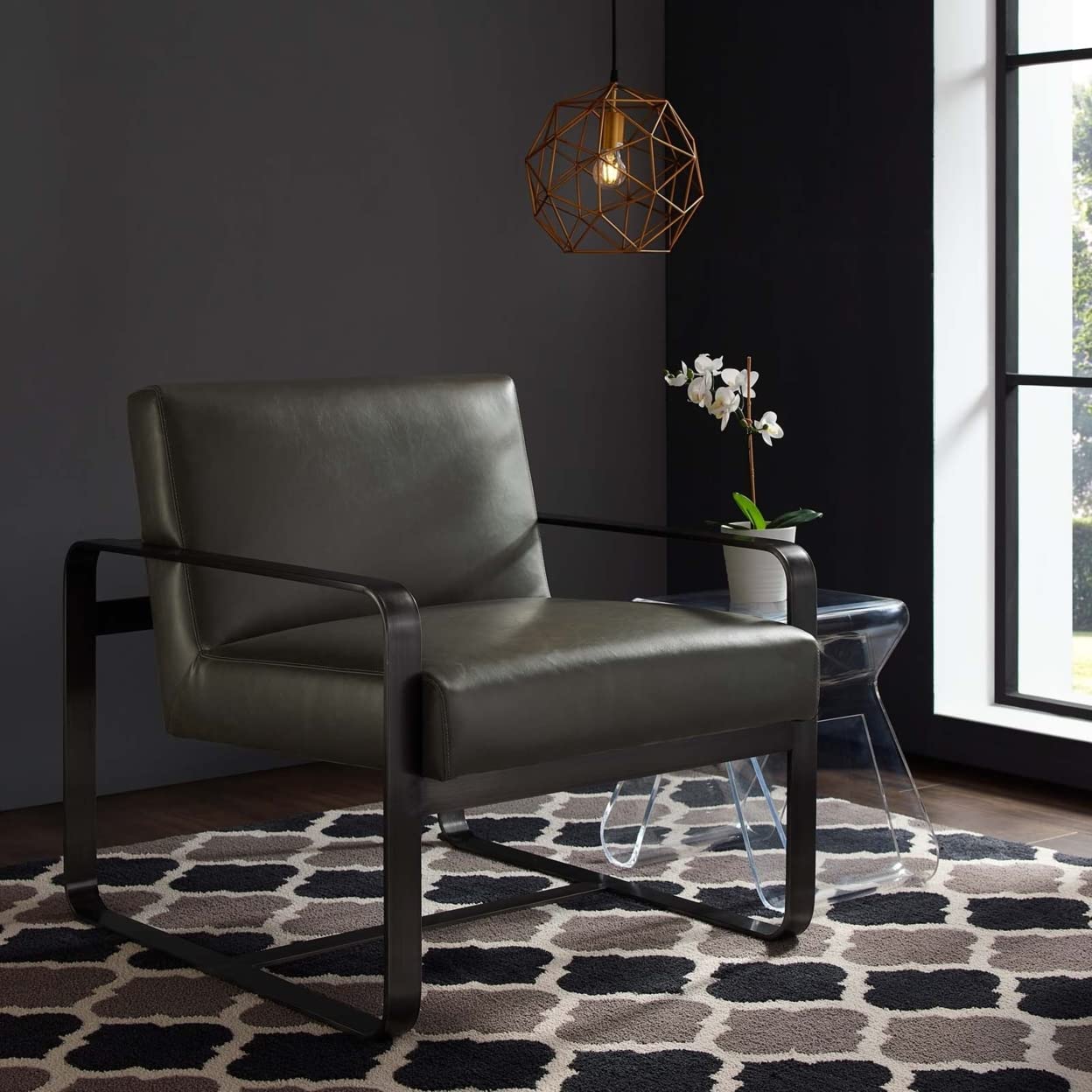 home office desk chairs | CasaFoyer Astute Armchair | Contemporary Design | Faux Leather Upholstery | Gray Stainless Steel Frame | Comfortable & Chic Lounge Chair | casafoyer.myshopify.com