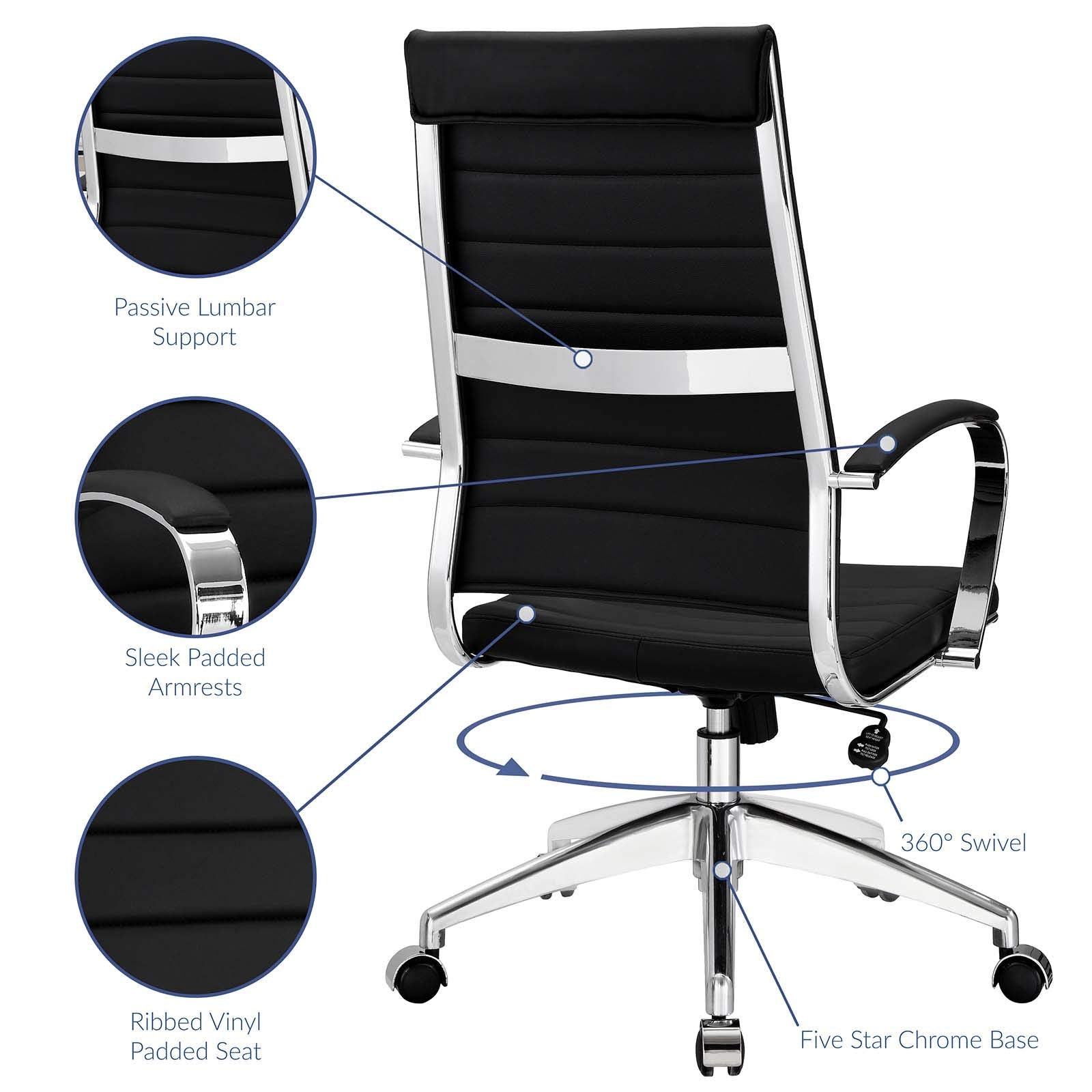 home office desk chairs | CasaFoyer Jive Ribbed High Back Executive Office Chair | Stylish & Functional | Natural Posture Support | Comfortable Padded Seat & Arms | Chrome-Plated Aluminum Base | Easy Mobility | Tension Knob & Tilt Lock | Ideal for Modern Office | casafoyer.myshopify.com