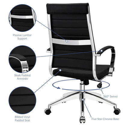 home office desk chairs | CasaFoyer Jive Ribbed High Back Executive Office Chair | Stylish & Functional | Natural Posture Support | Comfortable Padded Seat & Arms | Chrome-Plated Aluminum Base | Easy Mobility | Tension Knob & Tilt Lock | Ideal for Modern Office | casafoyer.myshopify.com