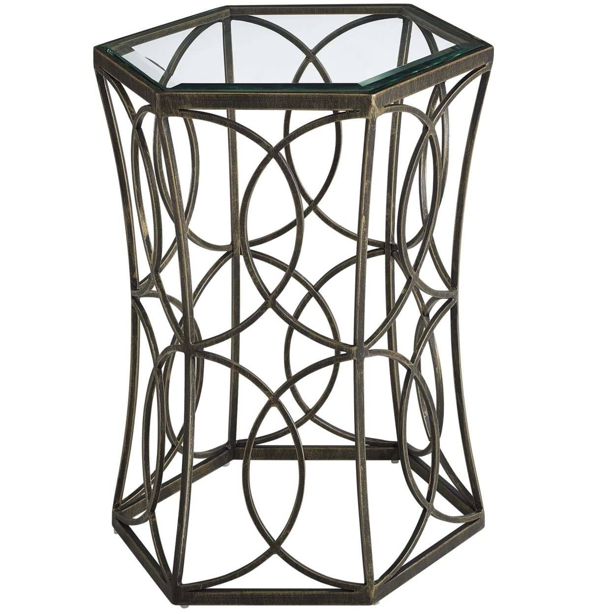 end tables | Ergode Celtic Farmhouse Style Circle Side Table | Antique Gold Iron Base | Tempered Glass Top | Perfect for Living Room or Entryway | 19.5 Diameter | casafoyer.myshopify.com
