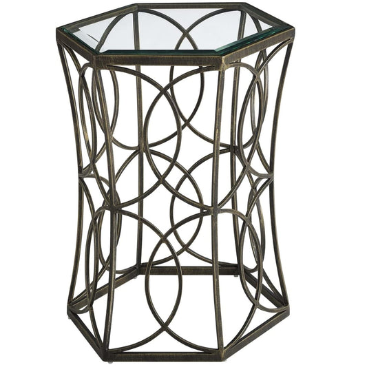 end tables | Ergode Celtic Farmhouse Style Circle Side Table | Antique Gold Iron Base | Tempered Glass Top | Perfect for Living Room or Entryway | 19.5 Diameter | casafoyer.myshopify.com