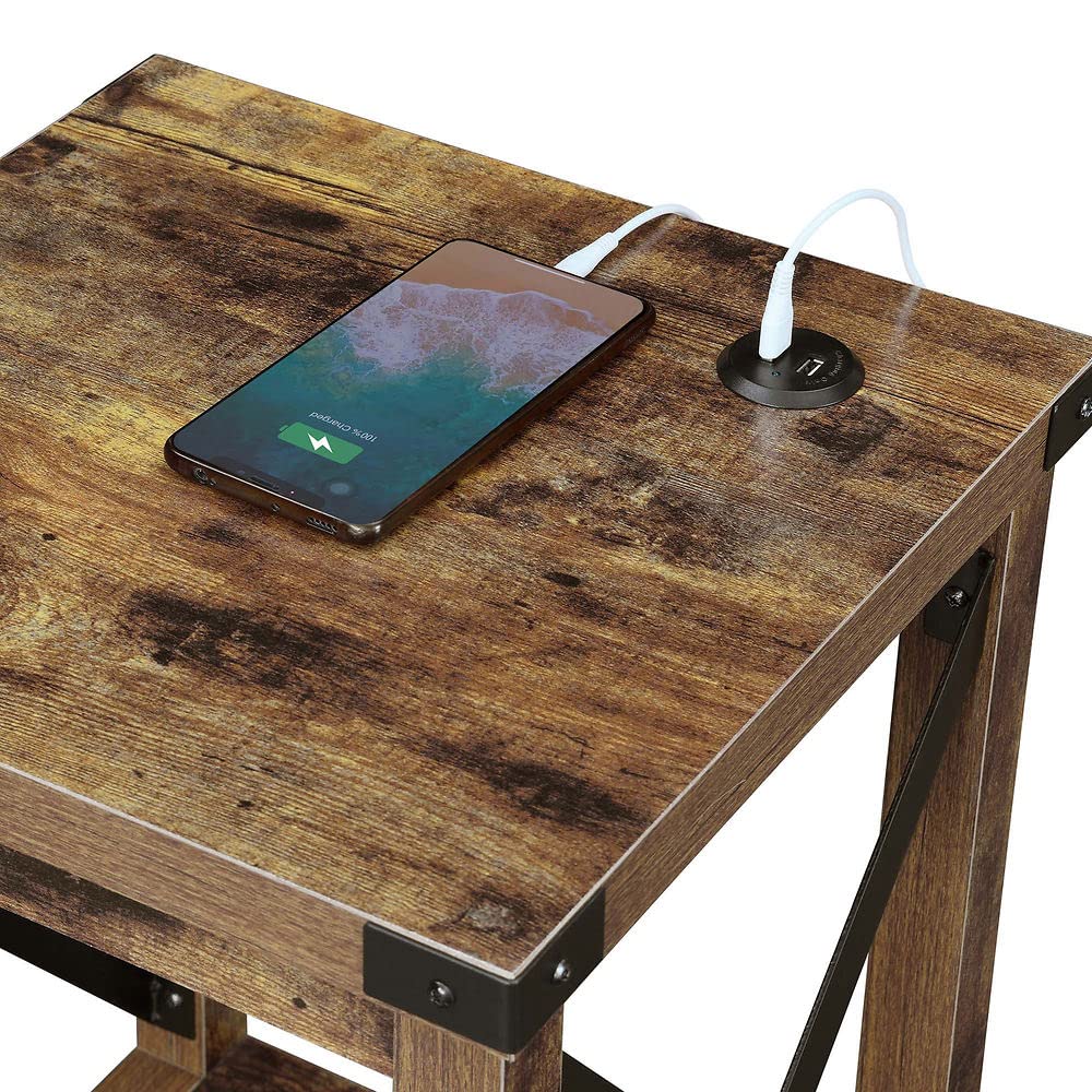 TABLE | Durango End Table with Charging Station & Shelf | Industrial Style | USB Ports | Cord Management | Durable Construction | Ergode | casafoyer.myshopify.com