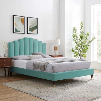 adjustable bed bases | CasaFoyer Elise Performance Velvet Queen Platform Bed | Art Deco Style | Stain-Resistant | Gold Metal Legs | Supports Memory Foam, Innerspring, Latex, Hybrid Mattresses | casafoyer.myshopify.com