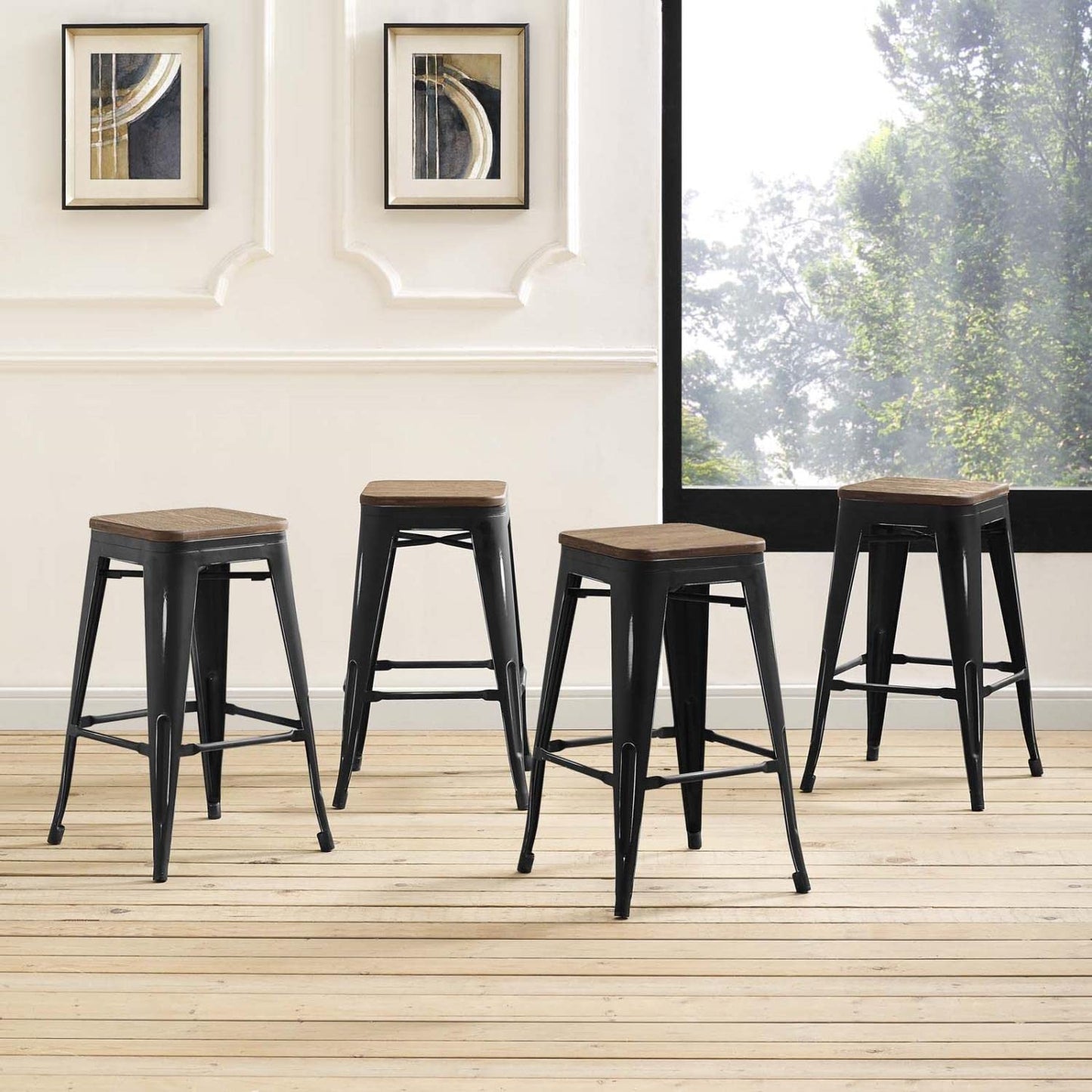 barstools | CasaFoyer Promenade Bamboo & Metal Counter Stool Set of 4 | Vintage Bistro Charm | Industrial Modern Design | Ample Seating for Guests | casafoyer.myshopify.com